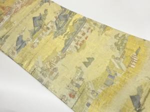 雲取りに城下町・時代人物模様織出し丸帯